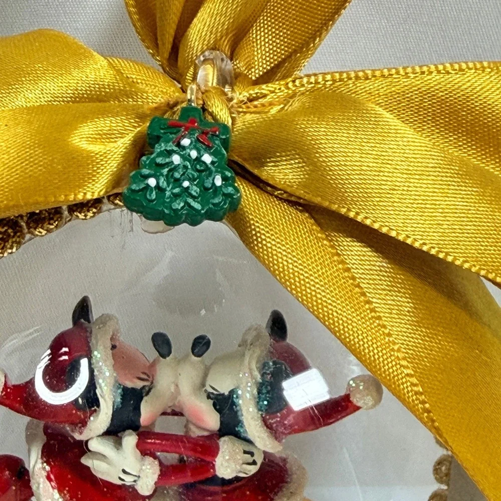 Disney Mickey Minnie Kissing Christmas Ornament Mistletoe Snow Globe Style